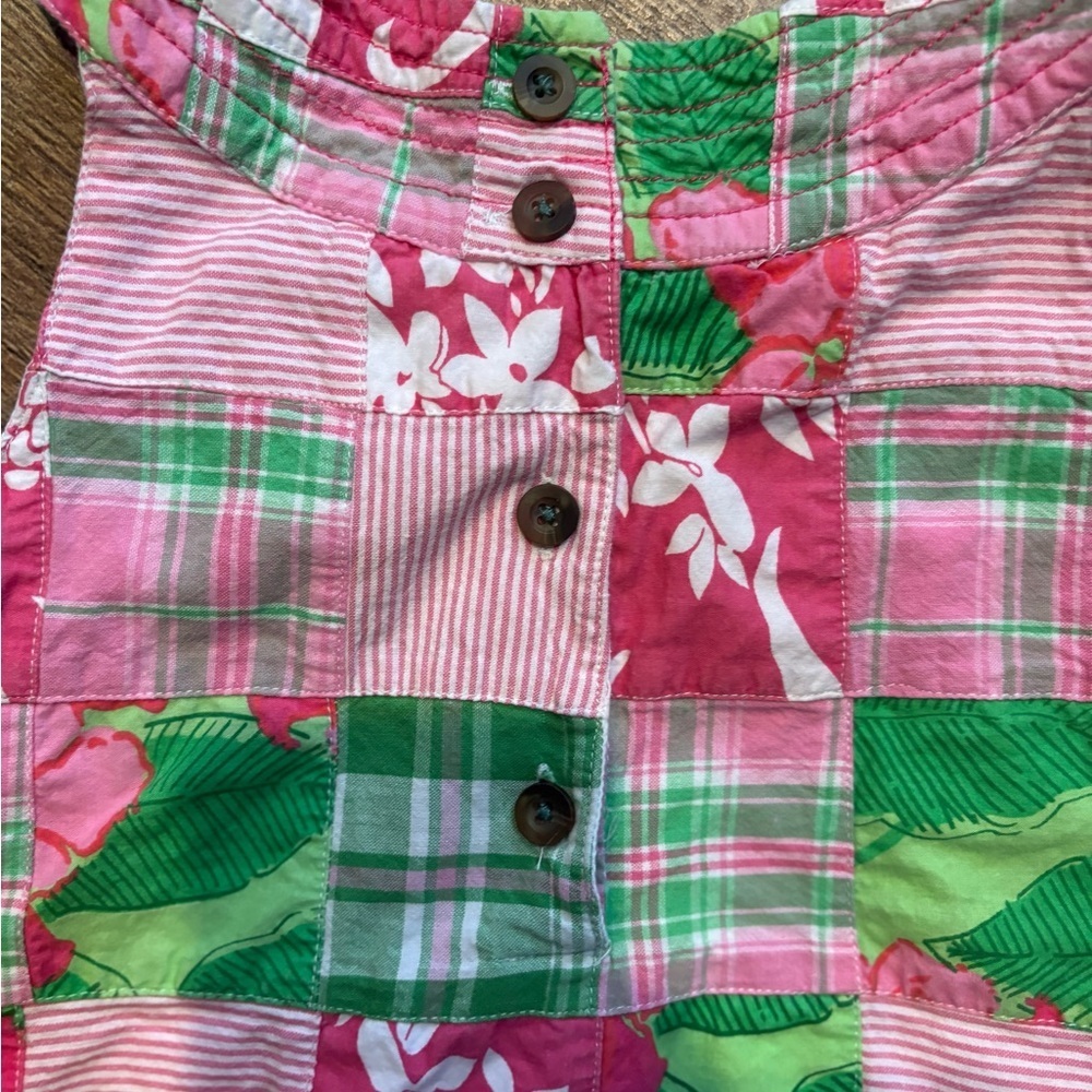Savannah Girls Patchwork Dress Size 7 Pink Green Floral Easter Spring Cotton - Picture 5 of 11